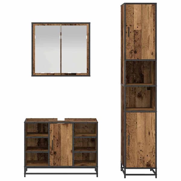 vidaXL Badrumsmöbelset 3 delar Gammalt trä 80 x 33 x 60 cm