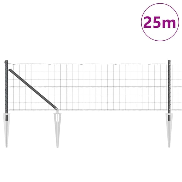 vidaXL Gjerde med stolpe Grå 0,4 x 25 m Stål og PVC