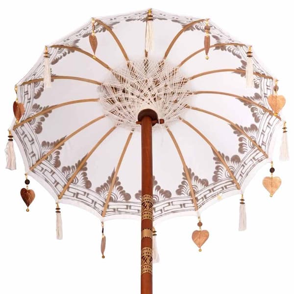 vidaXL Balinesisk Parasol 260 Krem 95-100 cm Bomull og solid tre