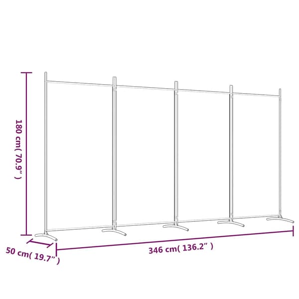 vidaXL Romdeler 4 paneler hvit 346x180 cm stoff