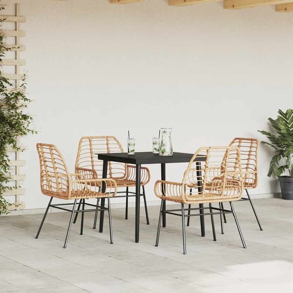 vidaXL Trädgårdsmatgrupp 5 delar brun polyrotting glas