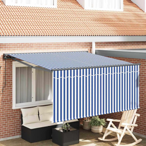 vidaXL Utfällbar markis Blå och Vit 350 x 250 cm