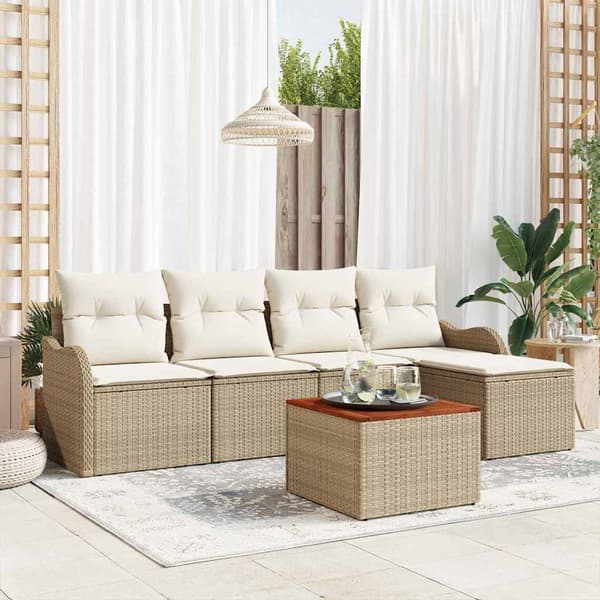 vidaXL Trädgårdsoffset 6 pcs Beige och gräddfärgad konstrotting