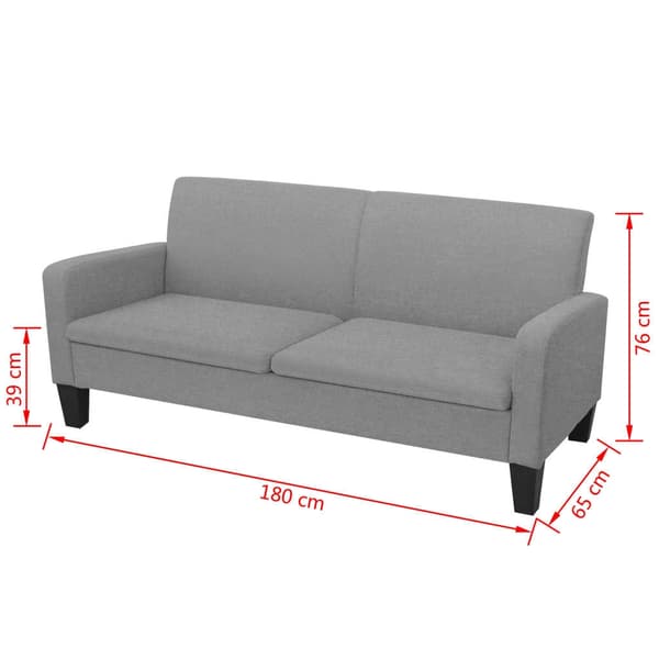 vidaXL 3-sitssoffa 180x65x76 cm ljusgrå