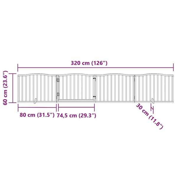 vidaXL Hundgrind med dörr vikbar 4 paneler 320 cm poppel
