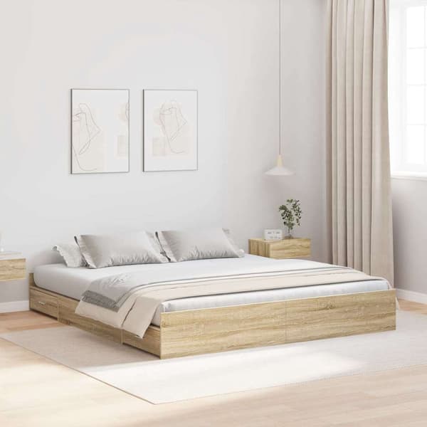 vidaXL Seng med lagring Sonoma eik 200 x 200 cm Konstruert tre