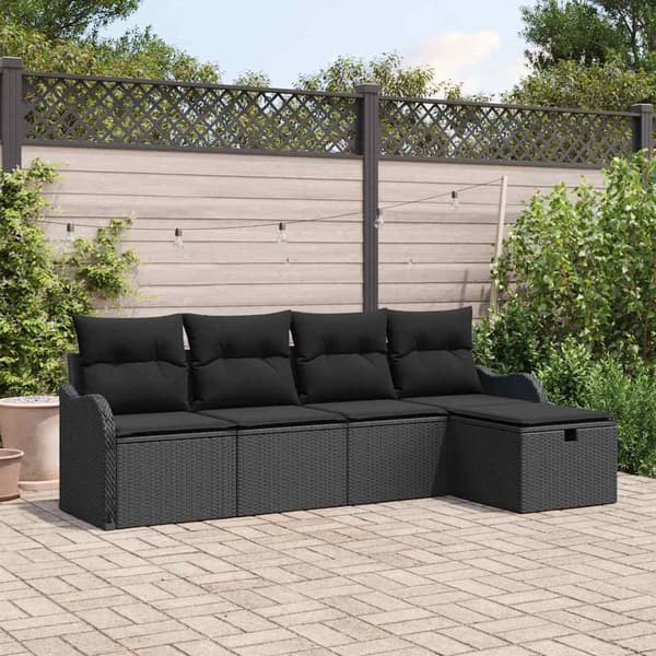 vidaXL Trädgårdsoffset med kudde med lagring 5 pcs Svart Poly rattan
