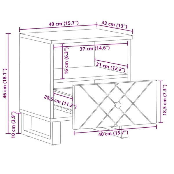 vidaXL Nattbord svart 40x33x46 cm heltre mango