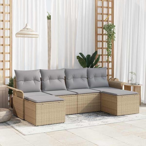 vidaXL Trädgårdssoffa Set med dyna 6 st Beige Poly rotting