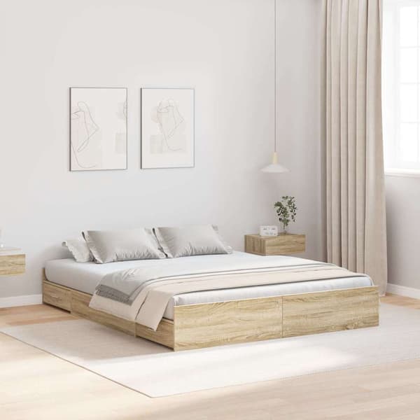 vidaXL Seng med lagring Sonoma eik 150 x 200 cm Konstruert tre