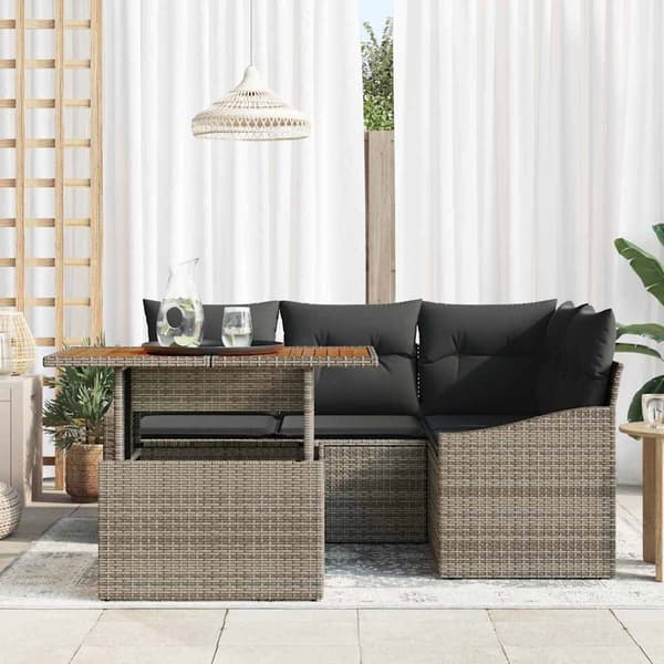 vidaXL Trädgårdsoffset med lagring 5 pcs Grå Poly rattan