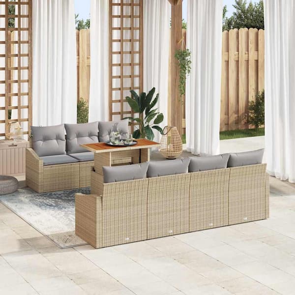 vidaXL Trädgårdsmöbelset med kudde 8 pcs Beige och Grå