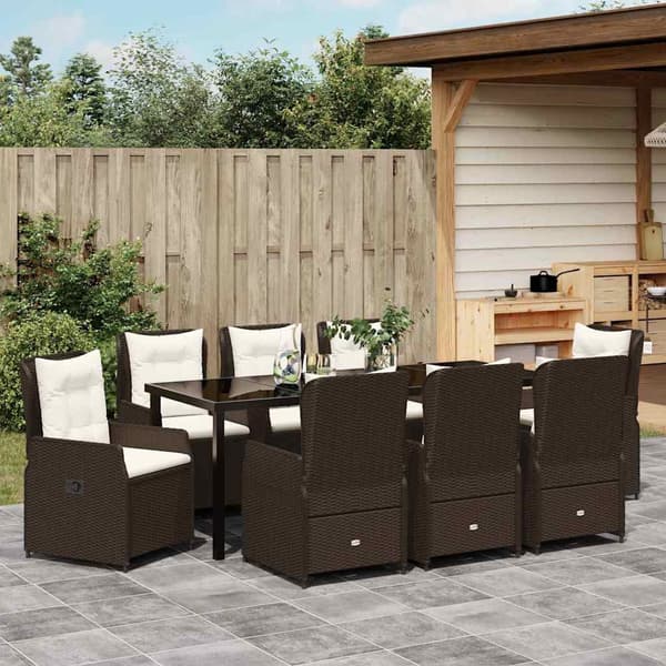 vidaXL Trädgårdsmöbelset 9 pcs Brun konstrotting