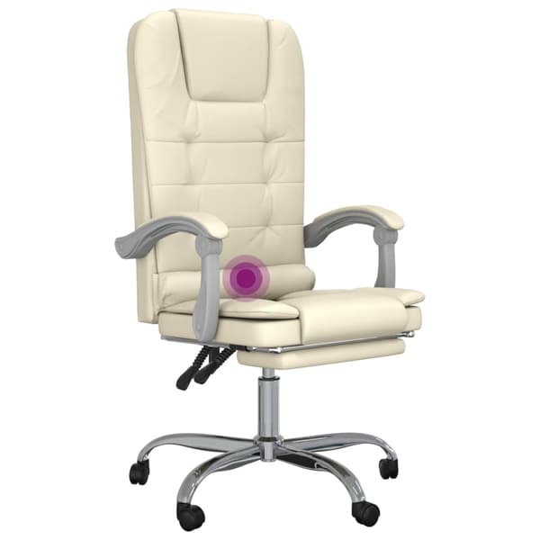 vidaXL Kontorsstol med massage gräddvit konstläder