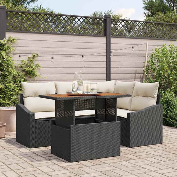 vidaXL Trädgårdsoffset med lagring 5 pcs Svart Poly rattan