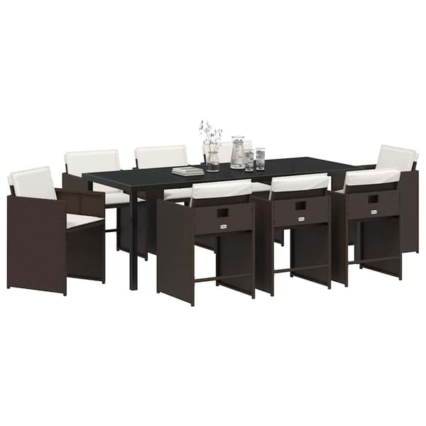 vidaXL Trädgårdsmöbelset med kudde 9 pcs Brun konstrotting