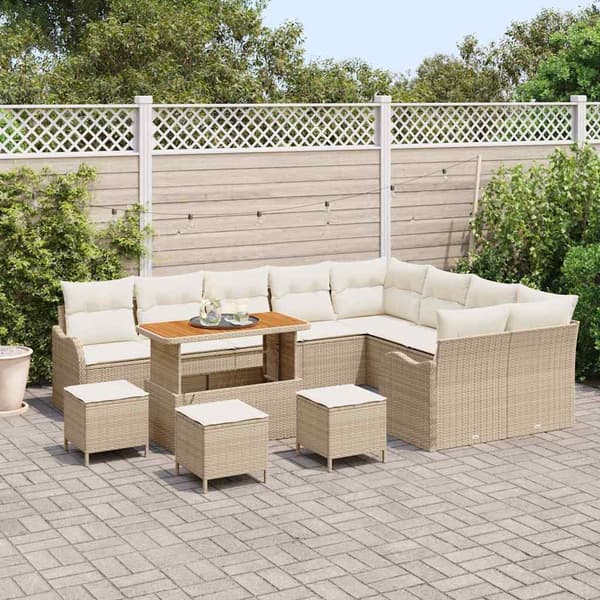 vidaXL Trädgårdsoffset med kudde 13 pcs Beige och gräddfärgad