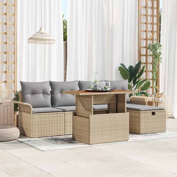 vidaXL Trädgårdsoffset 6 pcs Beige konstrotting