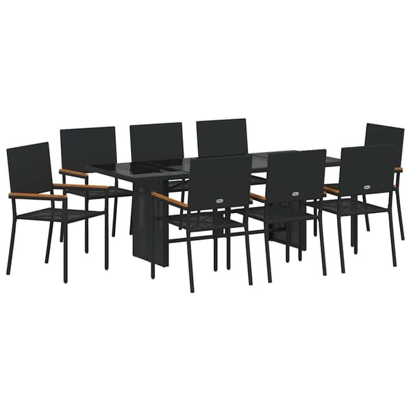vidaXL Hage Spisegruppe 9 pcs Svart polyrotting