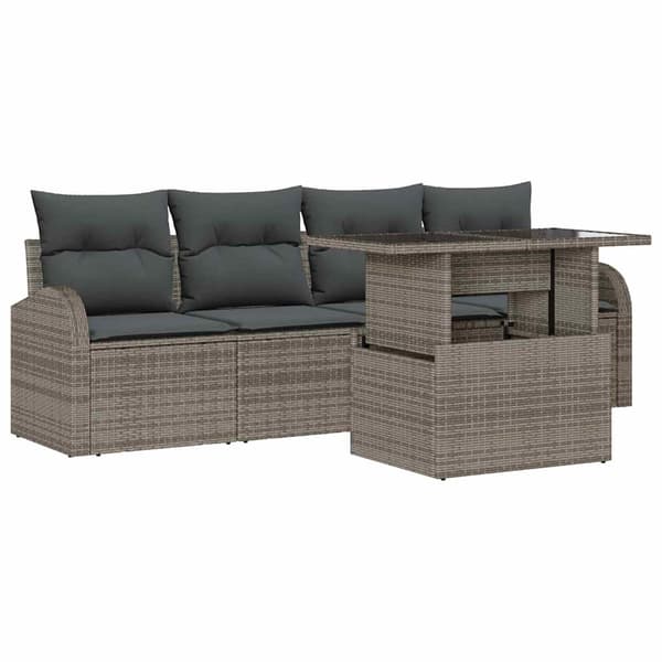 vidaXL Trädgårdsoffset med kudde med kudde 5 pcs Grå Poly Rattan