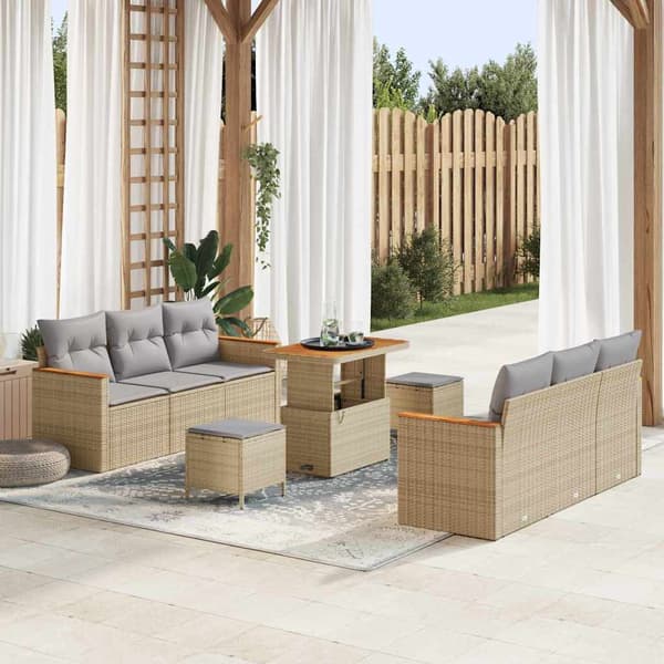 vidaXL Trädgårdsoffset 9 pcs Beige konstrotting