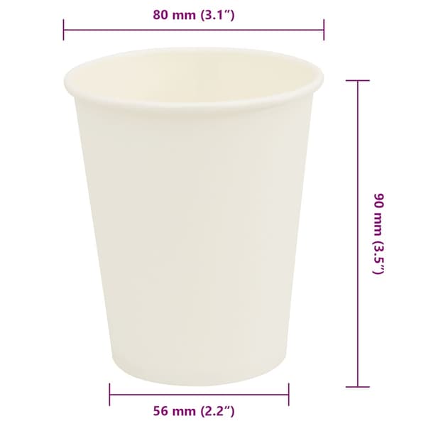 vidaXL Papir kaffekopper 1000 stk 8oz 200 ml hvit