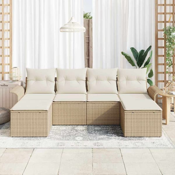 vidaXL Trädgårdsoffset med lagring 6 pcs Beige konstrotting