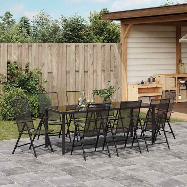 vidaXL Trädgårdsmöbelset 9 pcs Antracit Pulverlackerat stål