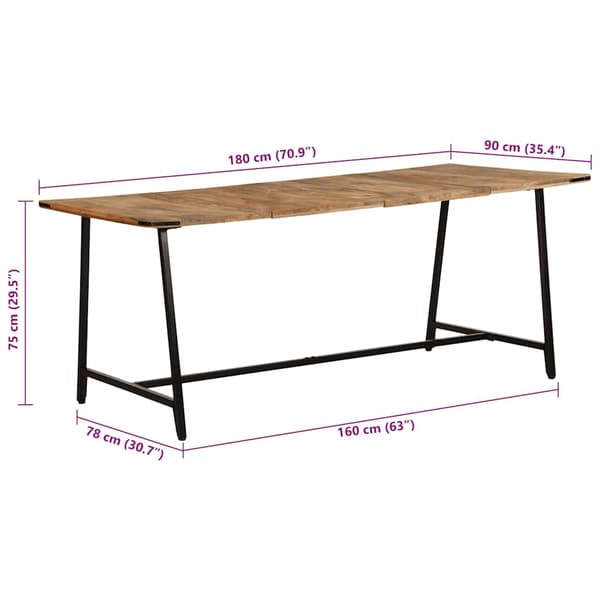vidaXL Spisebord 180x90x75 cm heltre mango