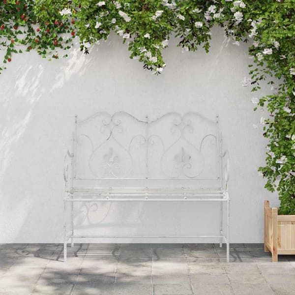 vidaXL Hagebenk Antikk hvit 104 x 54 x 93 cm Stål