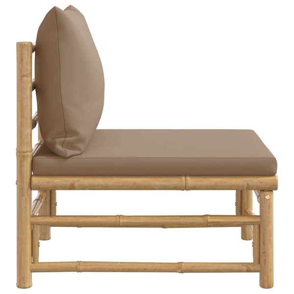 vidaXL Soffa mittdel för trädgården med taupe dynor bambu