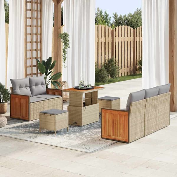 vidaXL Trädgårdsoffset med kudde 8 pcs Beige och Ljusgrå