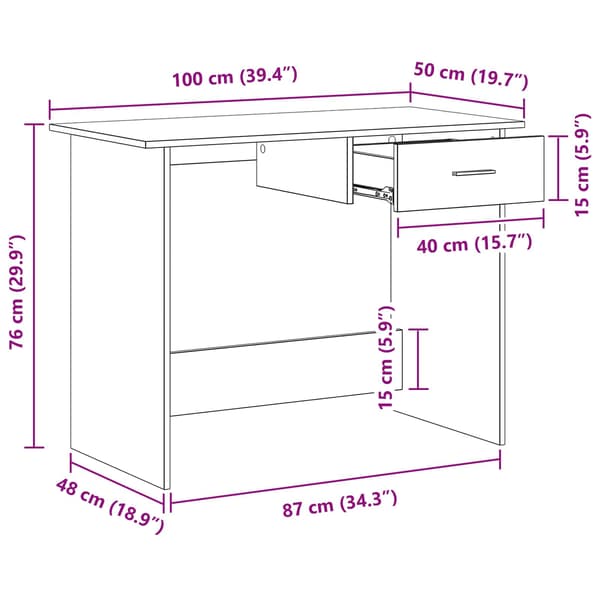 vidaXL Skrivebord Artisan Eik 100 x 50 x 76 cm Konstruert tre