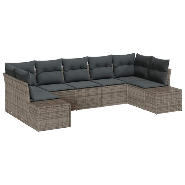 vidaXL Trädgårdssoffa Set med dyna 7 delar Grå 289 x 154 x 85 cm Polyrotting