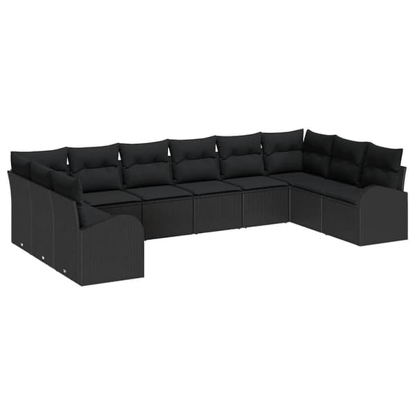 vidaXL Soffset med kudde 10 pcs Svart Polyrattan