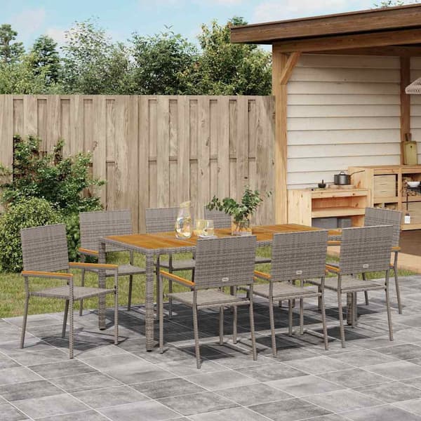 vidaXL Trädgårdsmöbelset 9 pcs Grå konstrotting