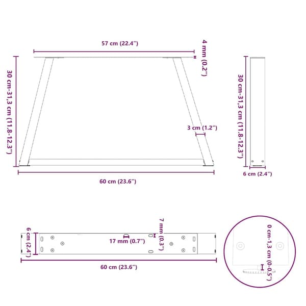 vidaXL Matbordsben V-formade 2 st antracit 60x(30-31,3) cm stål