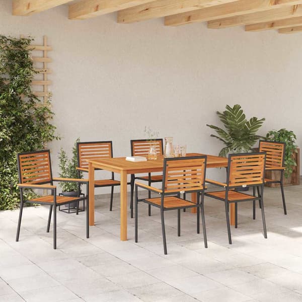 vidaXL Hage Spisegruppe 7 pcs Svart Solid akasietre
