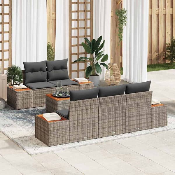 vidaXL Trädgårdsoffset med kudde med lagring 6 pcs Grå Poly rattan