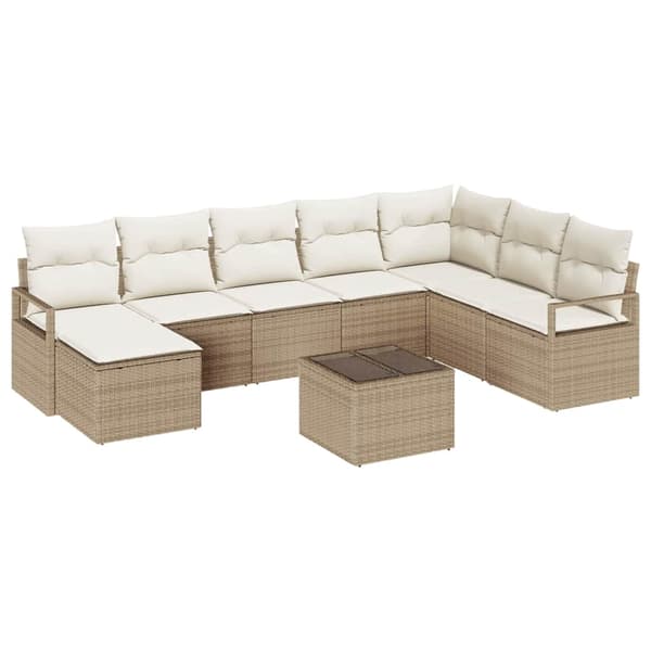 vidaXL Soffset med kudde 9 pcs Beige konstrotting