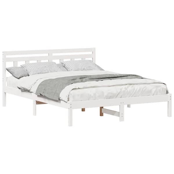 vidaXL Sängram Vit 150 x 200 cm Massiv furu