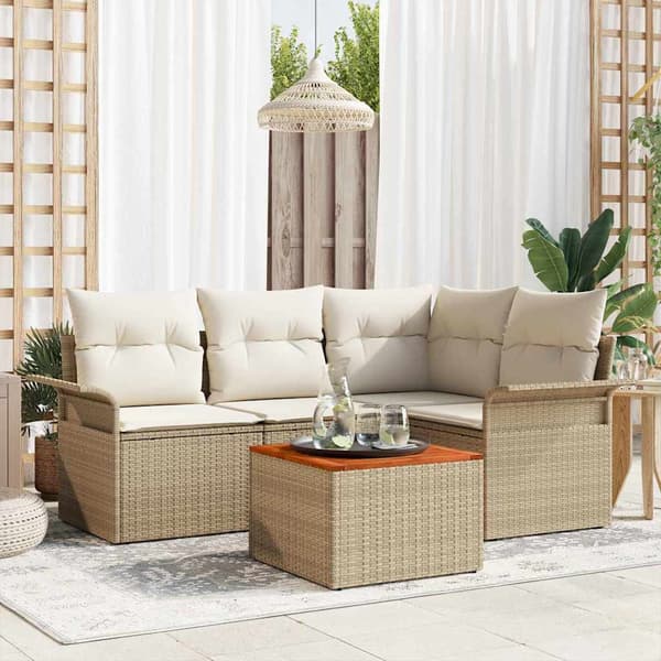 vidaXL Trädgårdsoffset 5 pcs Beige och gräddfärgad konstrotting