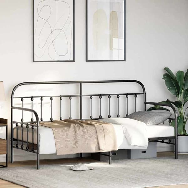 vidaXL Dagbäddram Svart 75 x 190 cm Pulverlackerat stål