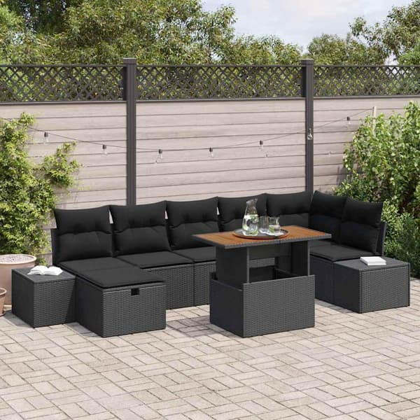 vidaXL Trädgårdsoffset 8 pcs Svart konstrotting