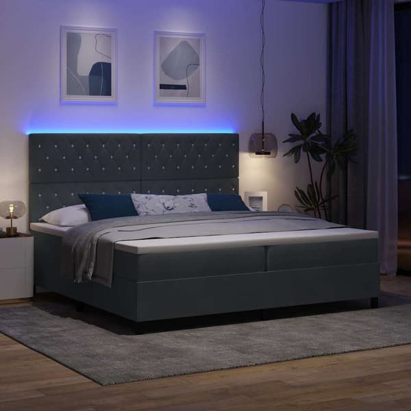vidaXL LED Box Säng med madrass Mörkgrå 200 x 200 cm Sammet
