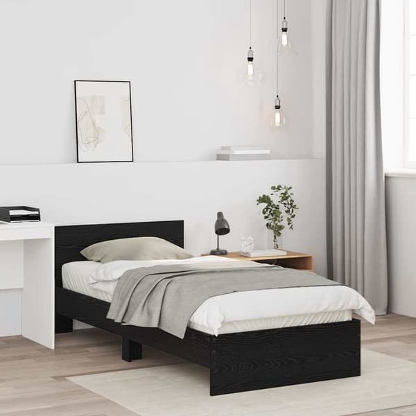 vidaXL Sengestamme med hodegjerde Svart Eik 75 x 190 cm Konstruert tre