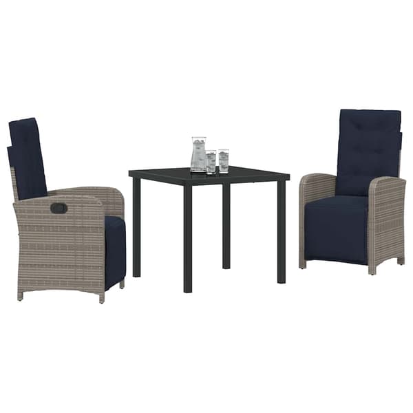 vidaXL Hage Spisegruppe med pute 3 pcs Grå polyrotting
