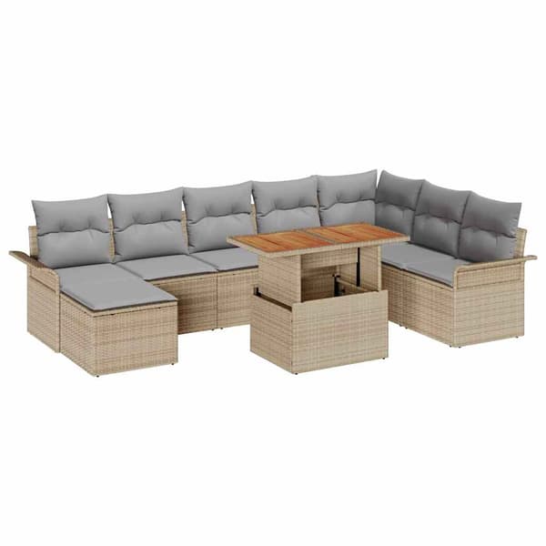 vidaXL Trädgårdsoffset med lagring 9 pcs Beige Poly rattan