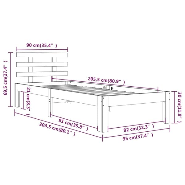 vidaXL Sengeramme hvit heltre 90x200 cm