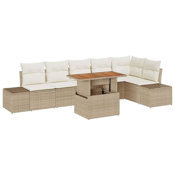 vidaXL Trädgårdsoffset med lagring 7 pcs Beige Poly rattan